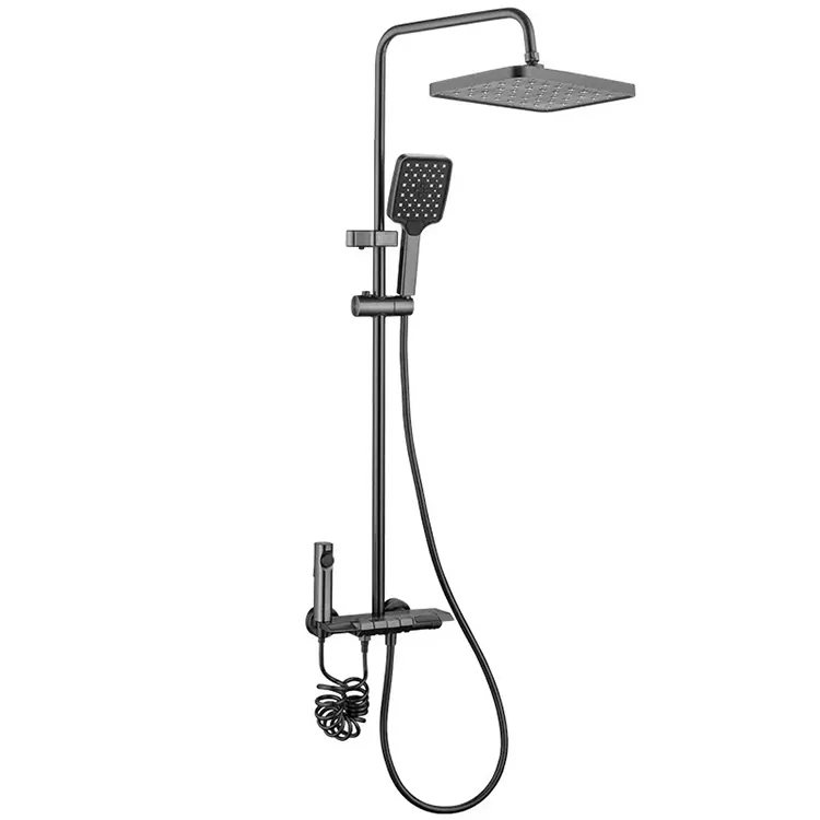 Shower Nyeusi ya Juu na Bunduki ya Kunyunyuzia ya Handheld Pamoja na Kuwekwa Nozzles Tatu
