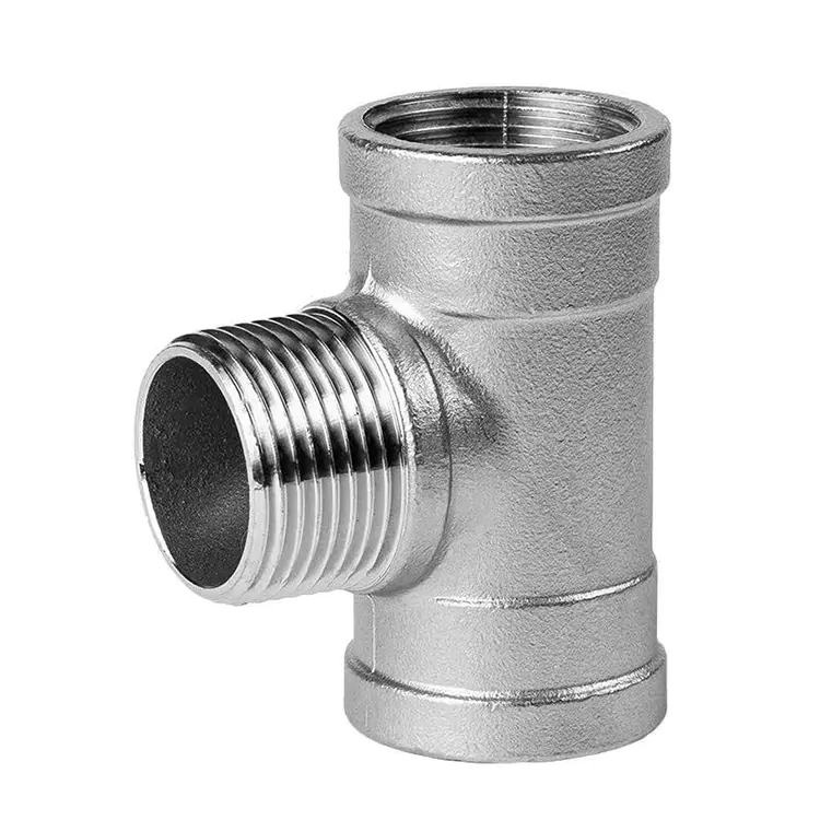 Tee ya Bomba ya Bomba ya Kiume-Kike-Kiume yenye Threaded ya Chuma cha pua ya BSP