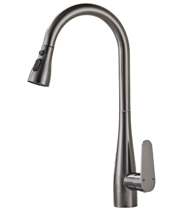 Gunmetal Gray High-Arc Gooseneck Bomba la Kuvuta Jikoni Moto na Baridi Gunmetal Gray High-Arc Gooseneck Bomba la Kuvuta Jikoni Moto na Baridi