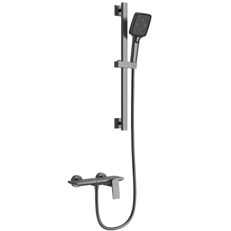 Gunmetal Grey Square Shower Set Na Upau wa Slaidi unaoweza Kurekebishwa
